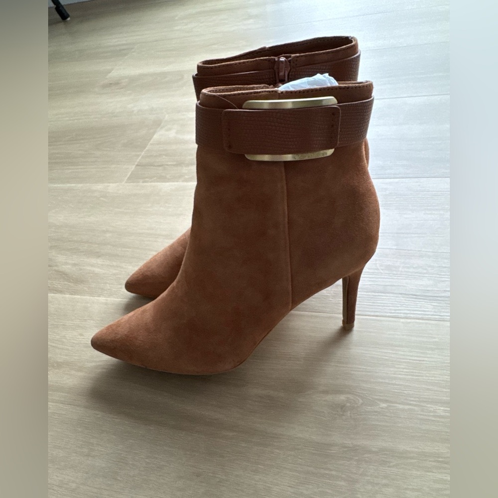 Calvin Klein Tab Suede Pointed-Toe Stiletto Ankle Boots (Size 6.5)